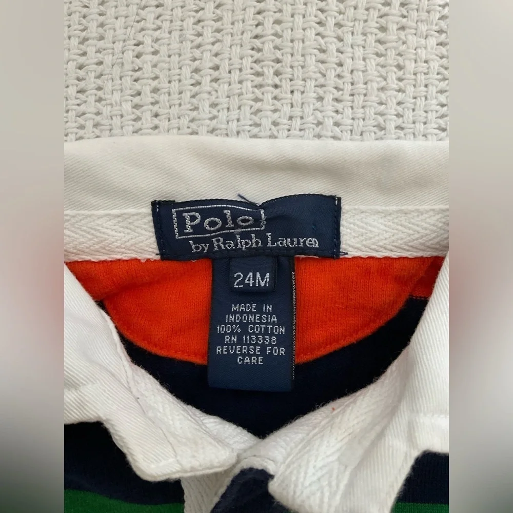 Ralph Lauren Green and Orange Bodysuit with Rugby Stripes